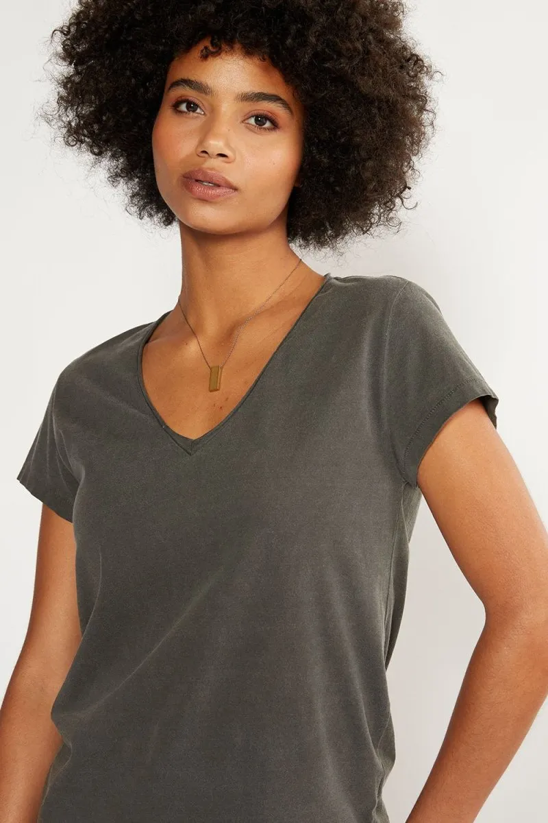 Aiden Organic Cotton V Neck Tee in Black Pigment