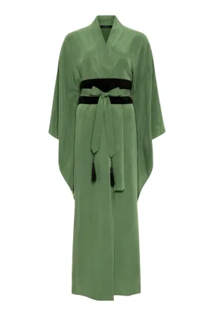 AQUAFLORA ANYA ORIENTAL KIMONO ROBE IN MOSS