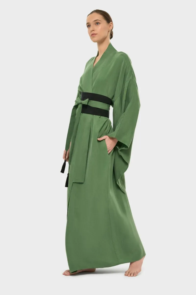 AQUAFLORA ANYA ORIENTAL KIMONO ROBE IN MOSS