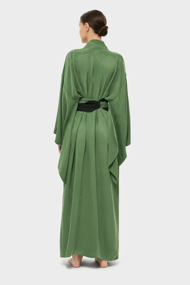 AQUAFLORA ANYA ORIENTAL KIMONO ROBE IN MOSS