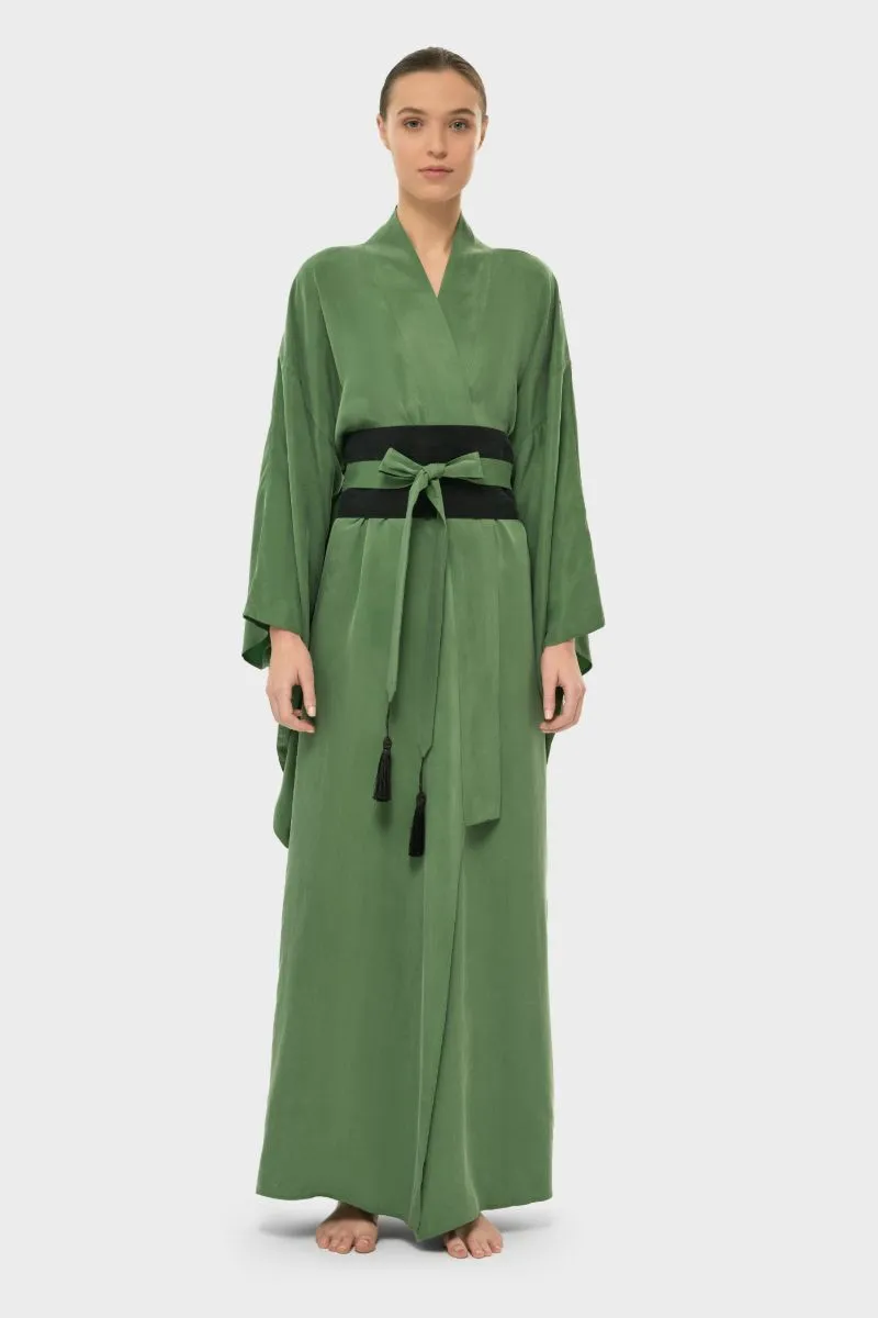 AQUAFLORA ANYA ORIENTAL KIMONO ROBE IN MOSS