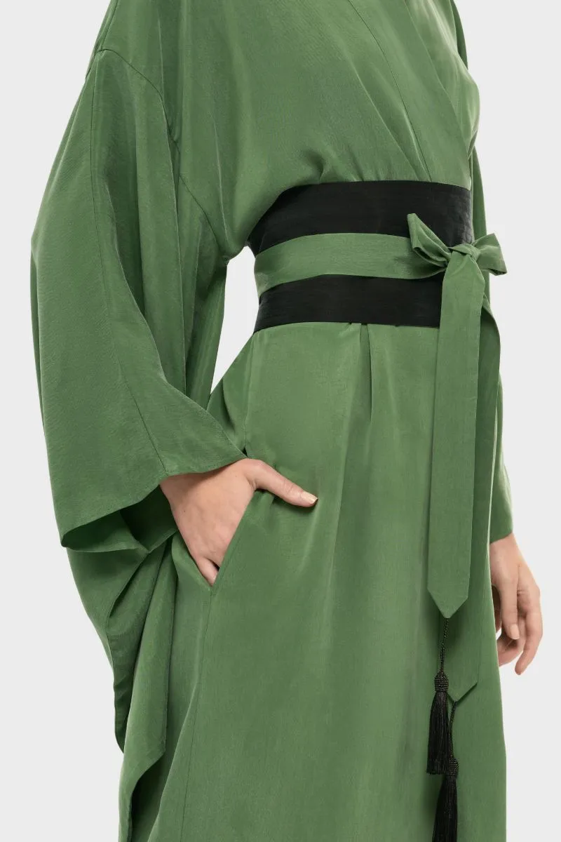 AQUAFLORA ANYA ORIENTAL KIMONO ROBE IN MOSS