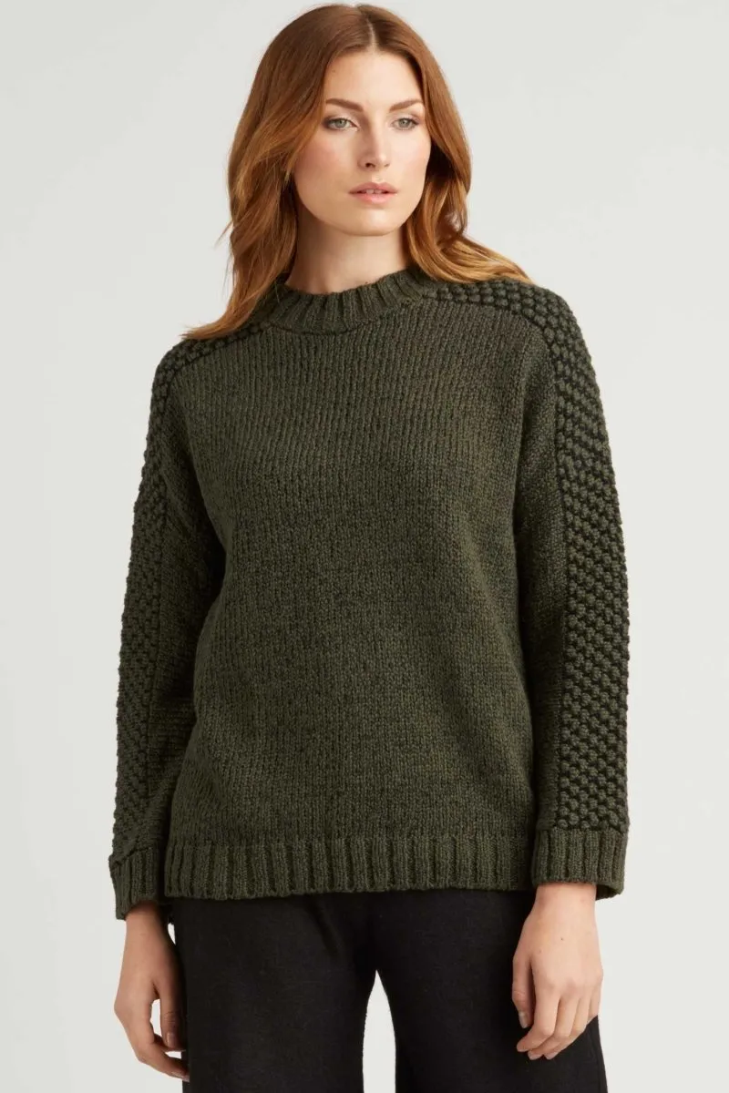 Bobble Shoulder Pullover in Forest