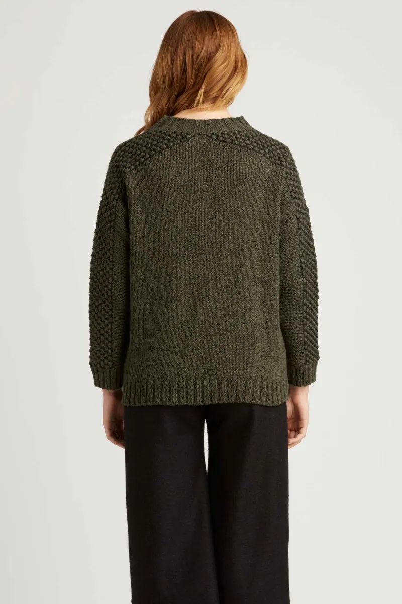 Bobble Shoulder Pullover in Forest