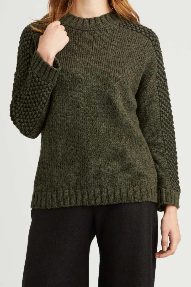 Bobble Shoulder Pullover in Forest