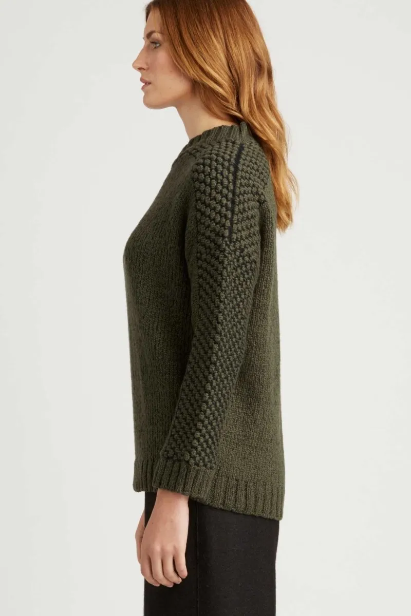 Bobble Shoulder Pullover in Forest