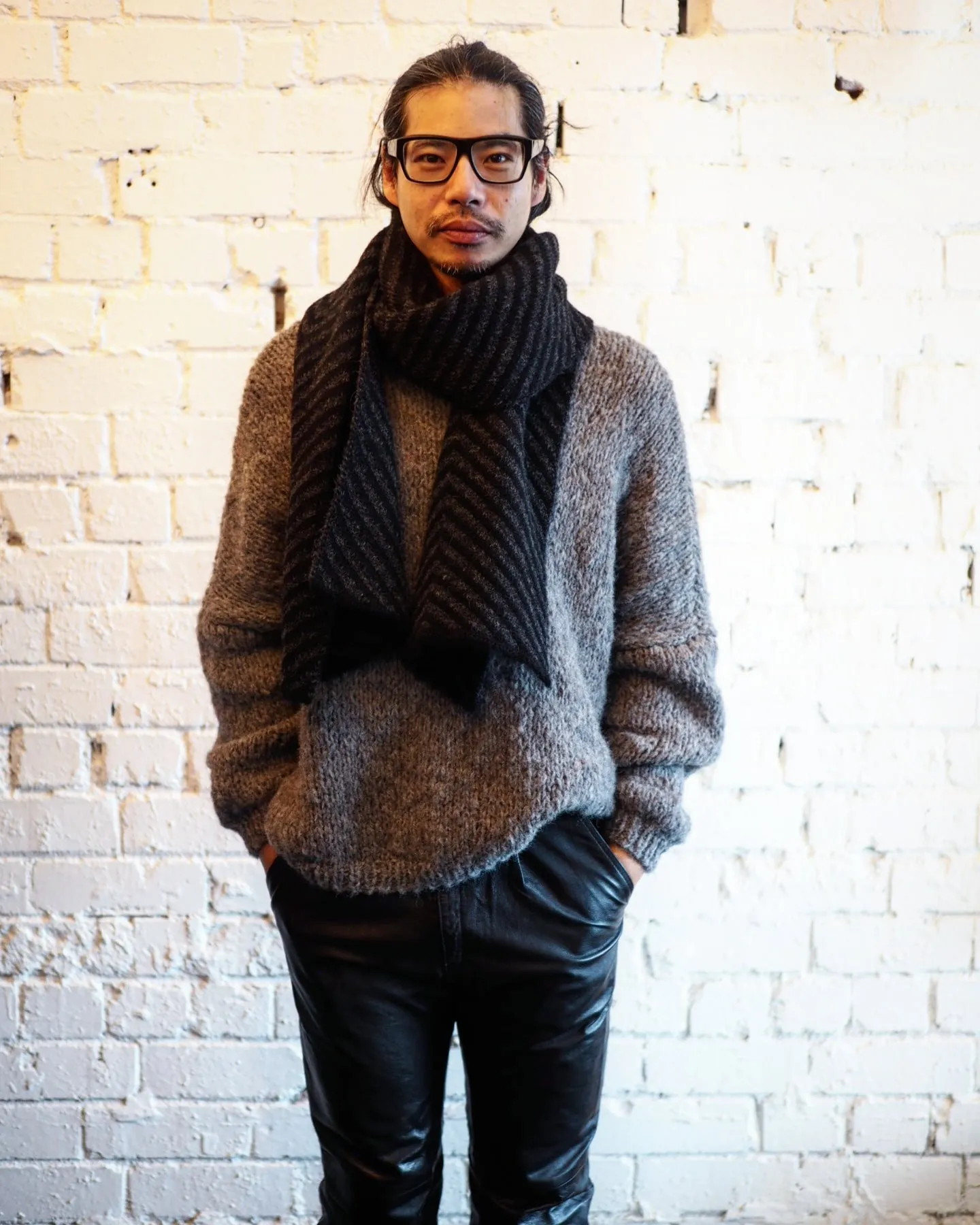Chevron scarf (Alpaca) mushroom - Black