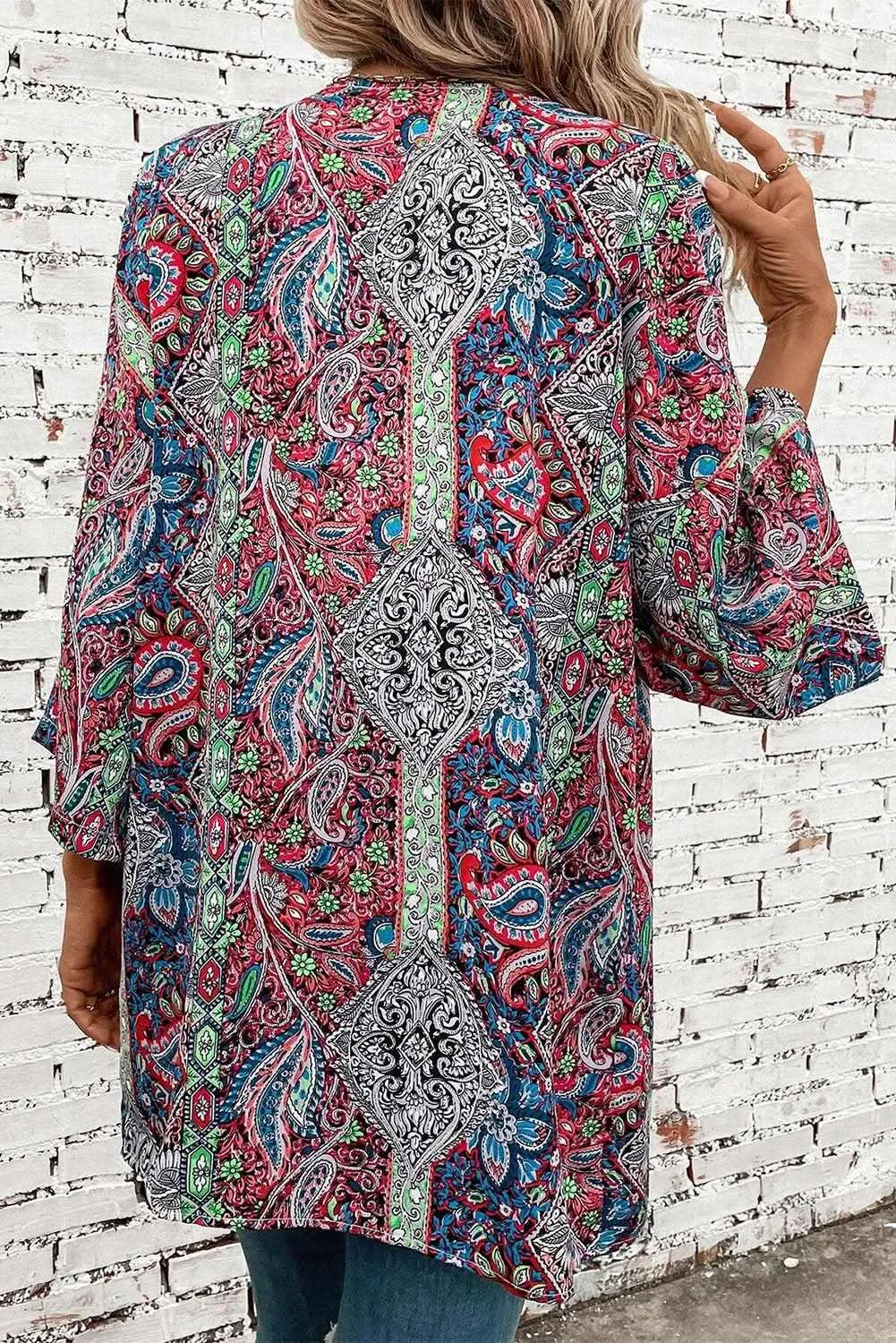 Chic red paisley kimono  stylish layering