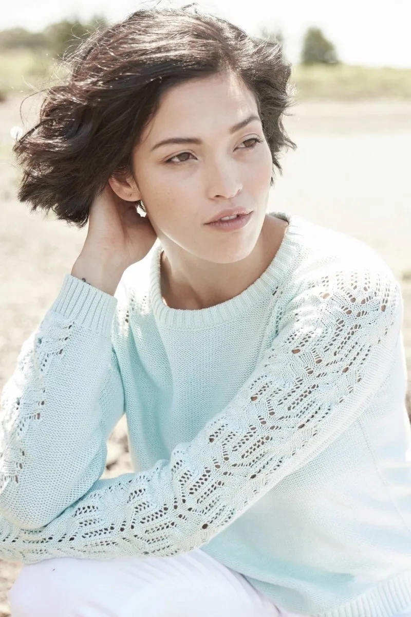 Crochet Sleeve Sweater in Pale Aqua