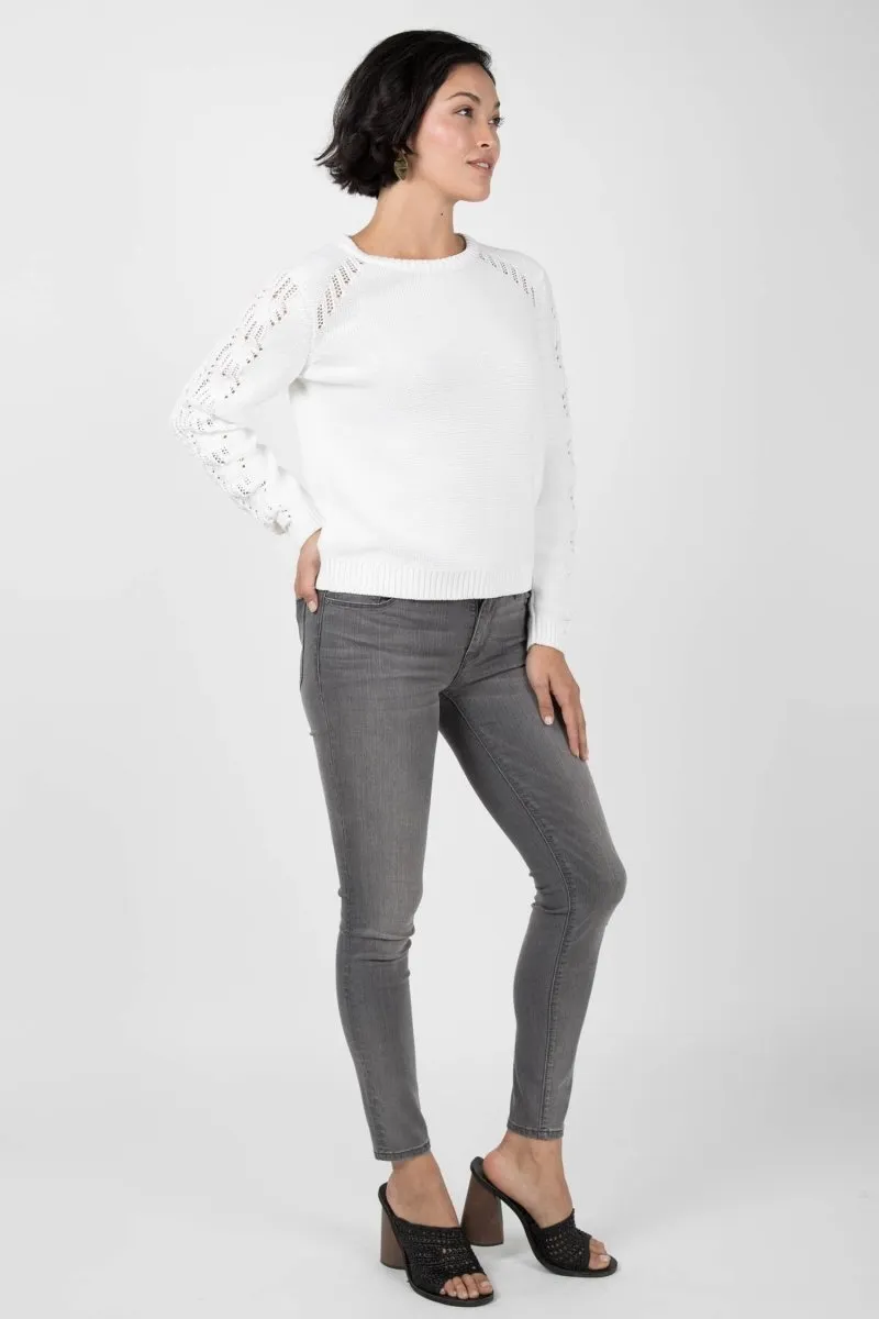 Crochet Sleeve Sweater in White