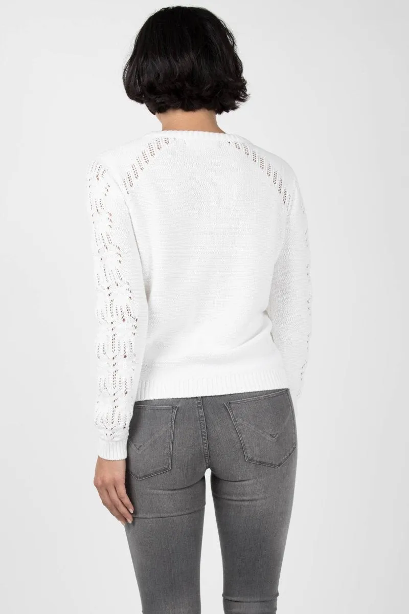Crochet Sleeve Sweater in White
