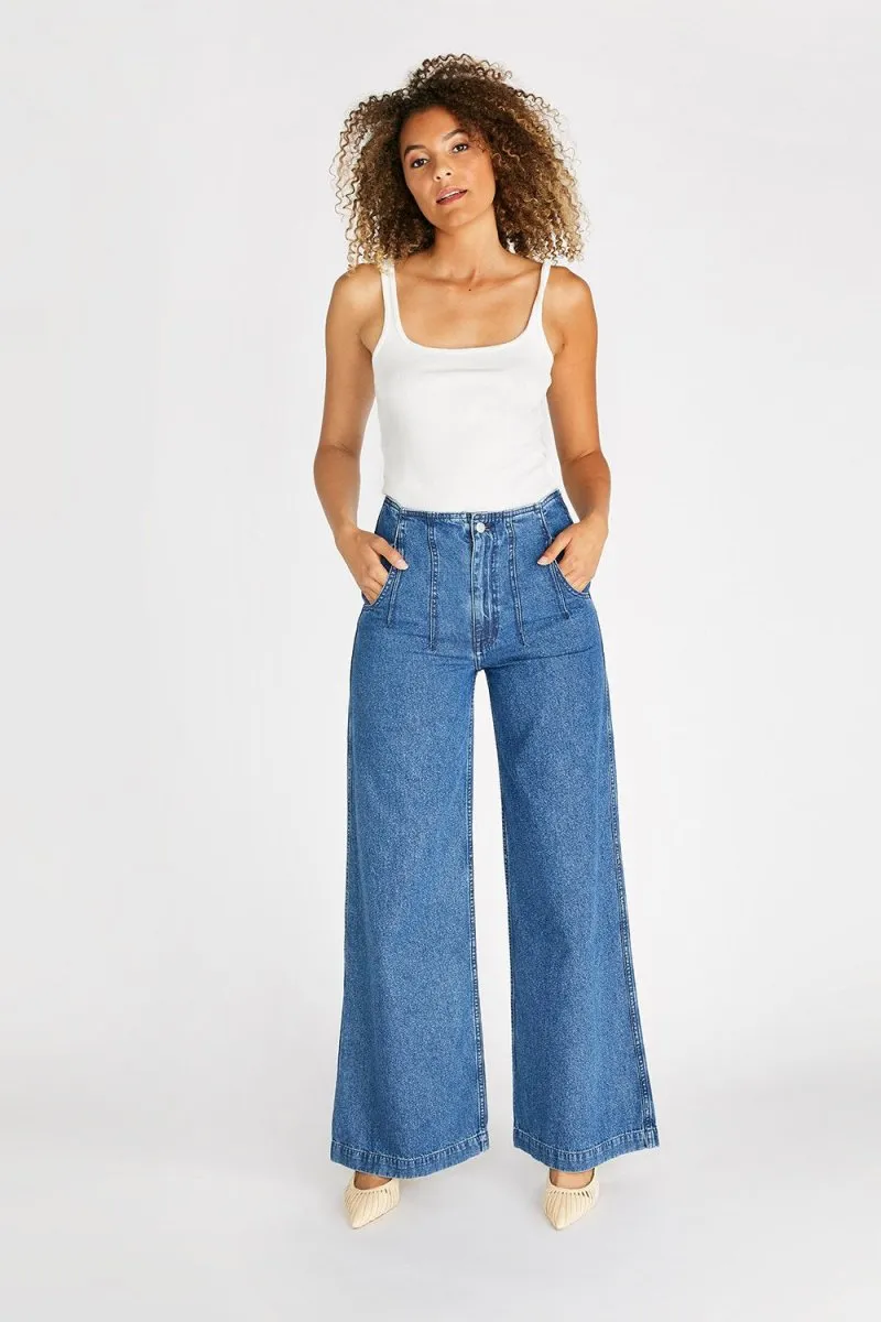 Devon High Rise Wide Leg Pant With Darts - Sequoia
