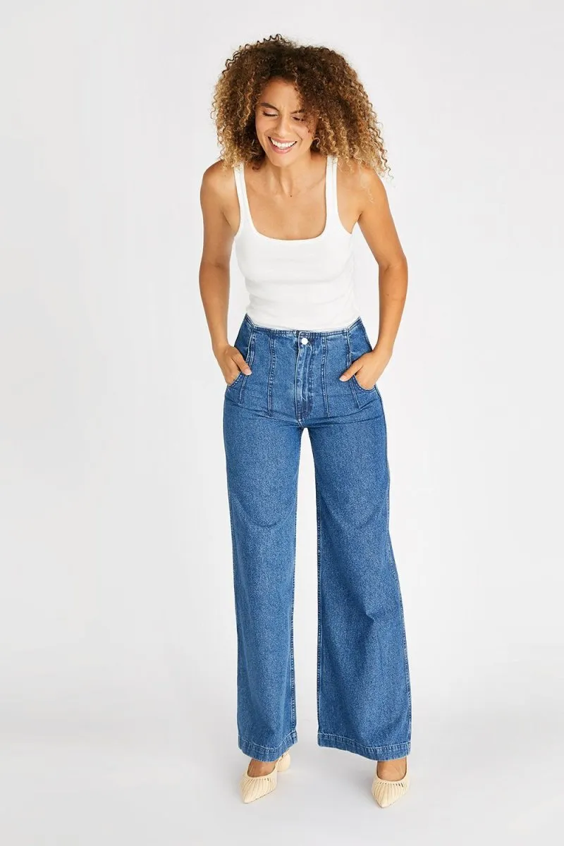 Devon High Rise Wide Leg Pant With Darts - Sequoia