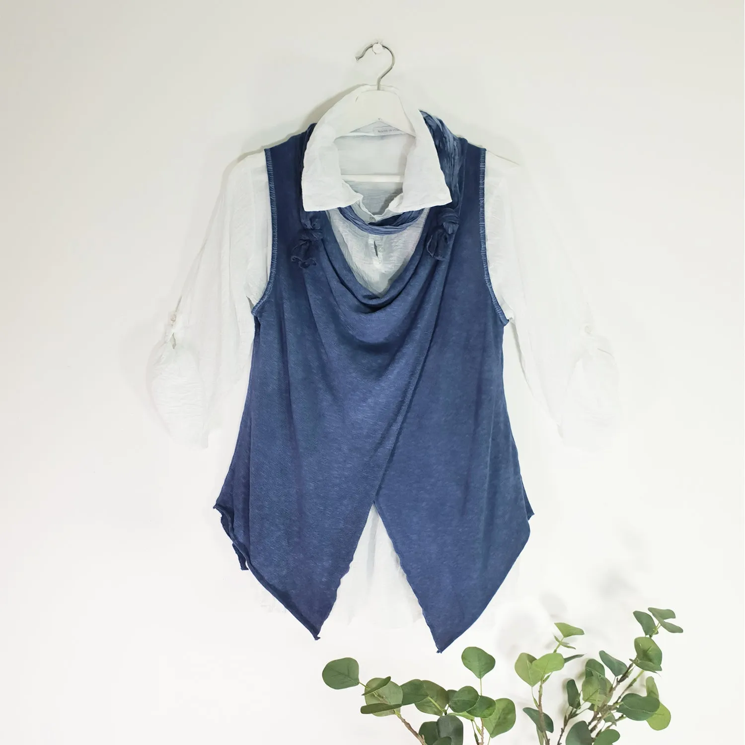 Double Layer crossover fine knit top with scarf