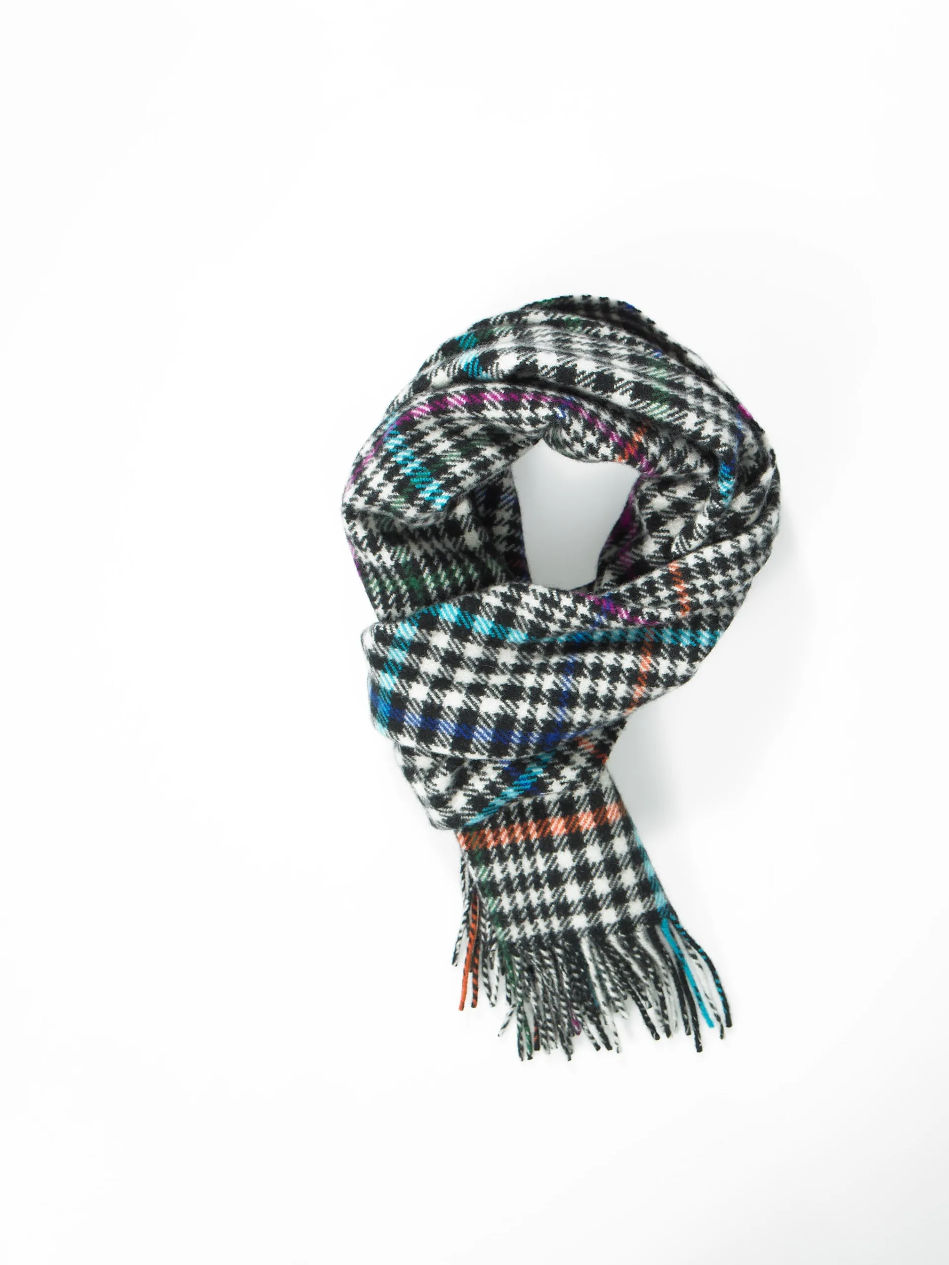 Joshua Ellis Black & Multi Check & Tweed Cashmere Wide Scarf