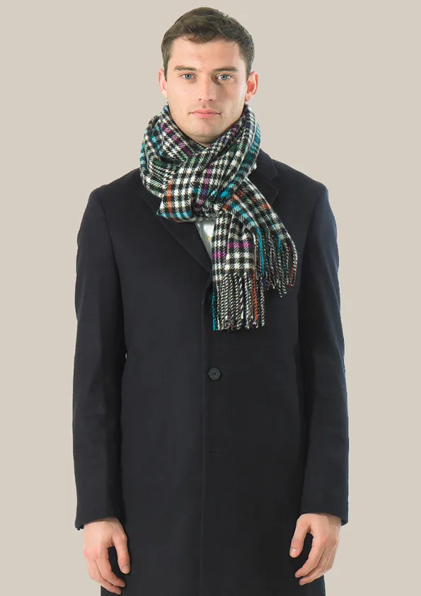 Joshua Ellis Black & Multi Check & Tweed Cashmere Wide Scarf