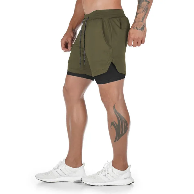 Multi-Pocket Double-Layer Fitness Shorts