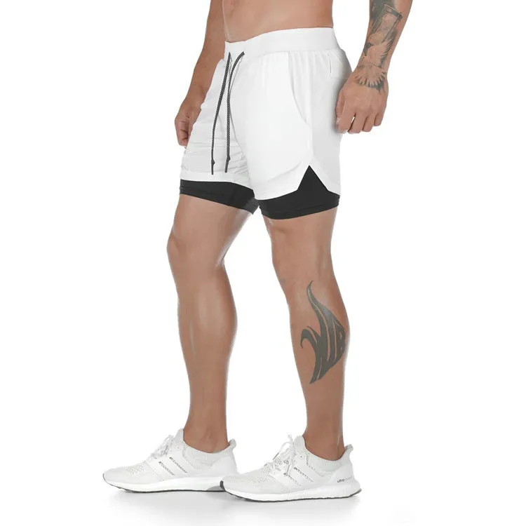 Multi-Pocket Double-Layer Fitness Shorts