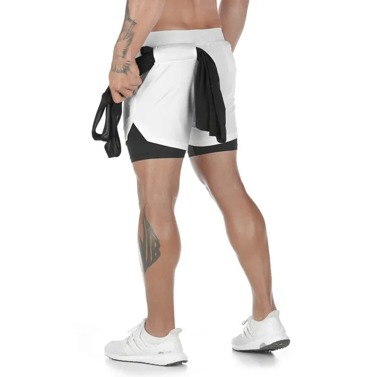Multi-Pocket Double-Layer Fitness Shorts