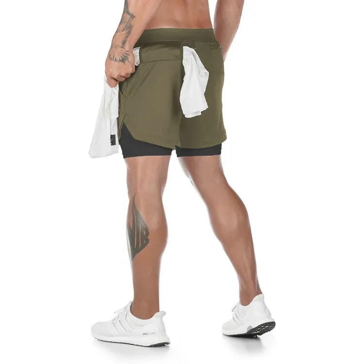 Multi-Pocket Double-Layer Fitness Shorts