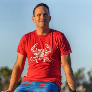 Unisex 100% Recycled T-Shirt: Red 'Ocean Pollution Makes Me Crabby'